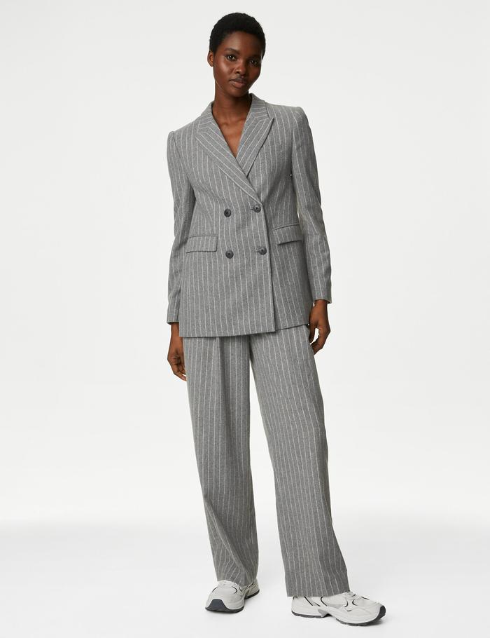 M&S Collection Pinstripe Wide Leg Trousers With Wool