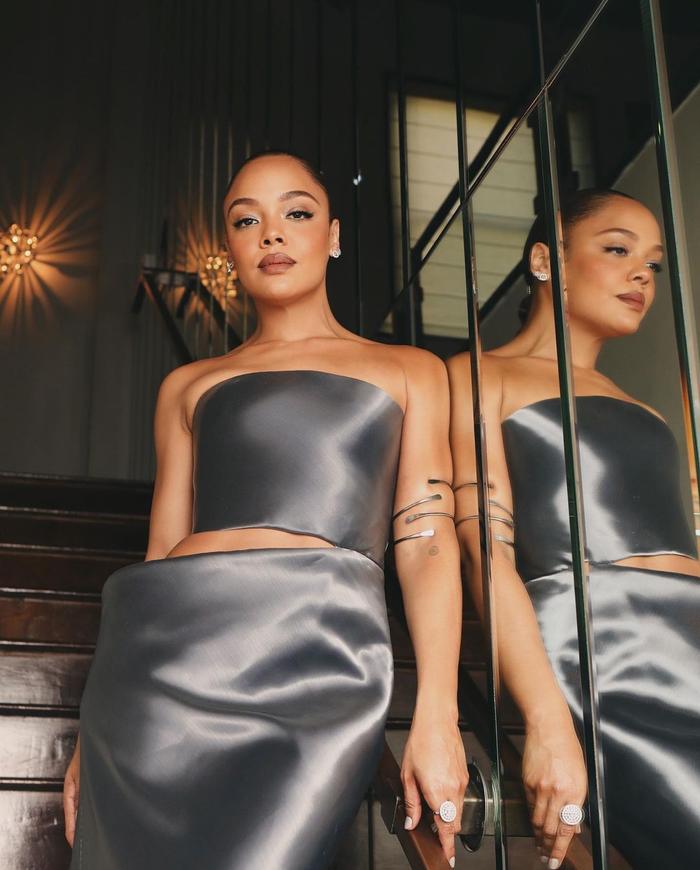 natural party makeup: Tessa Thompson natural makeup