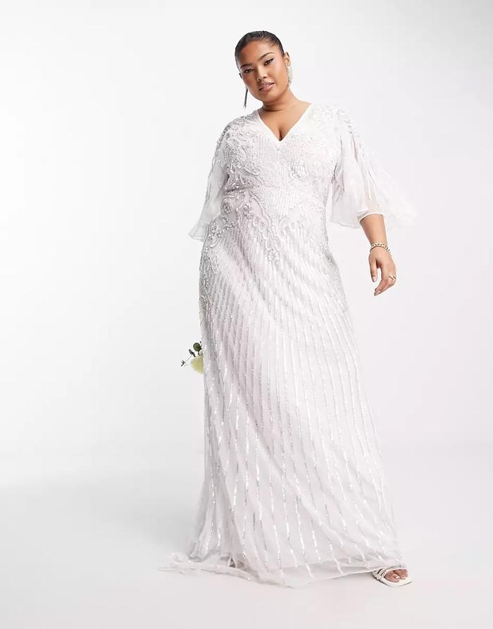 ASOS Edition Curve Eliza flutter sleeve embellished wedding dress