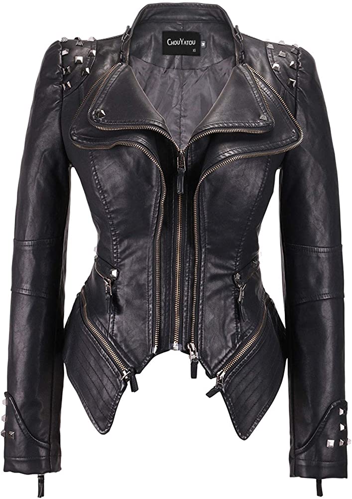 Chouyatou Women's Leather Jacket