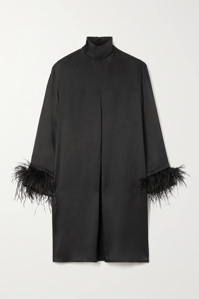 Sleeper + Net Sustain Party Shirt Feather-Trimmed Satin Dress