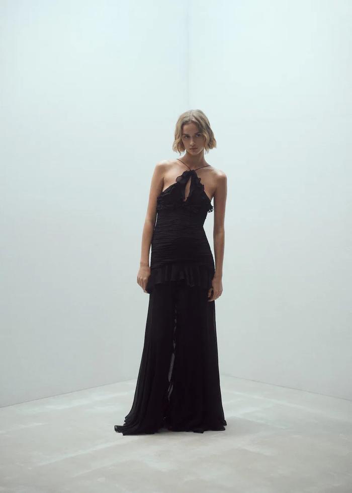 Mango Halter Neck Ruched Dress