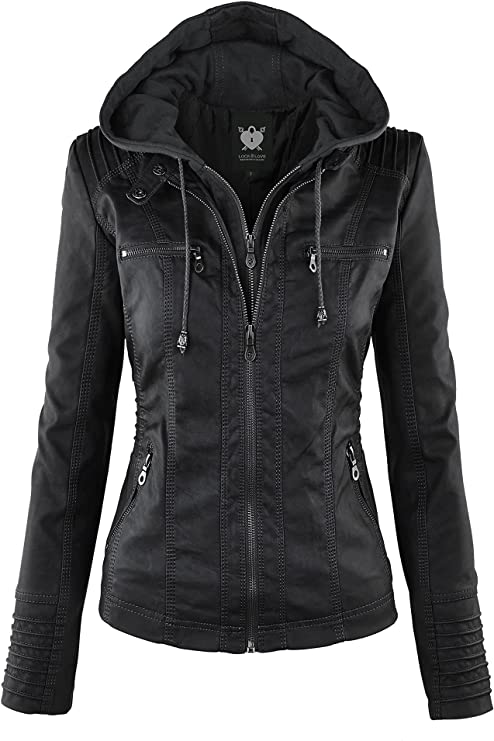 Lock and Love Hooded Moto Biker Women's Leather Jacket