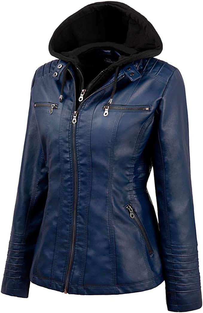 Tagoo Hooded Motorcycle Women's Leather Jacket