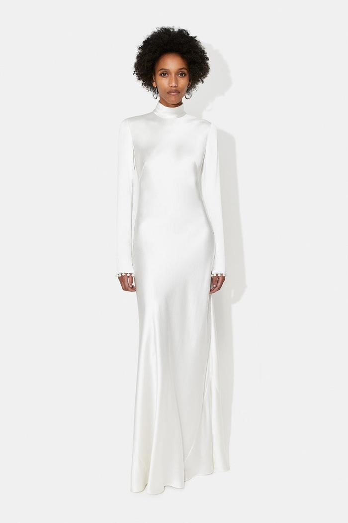 Galvan Praiano Faux Pearl-Embellished Silk-Satin Maxi Dress