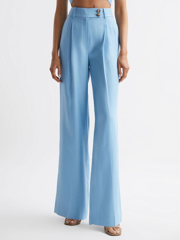 Reiss Blue Hollie Wide Leg Linen Trousers