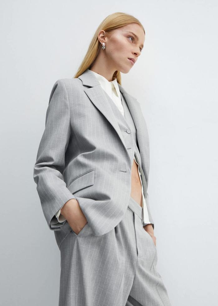 Mango Pinstripe Suit Blazer