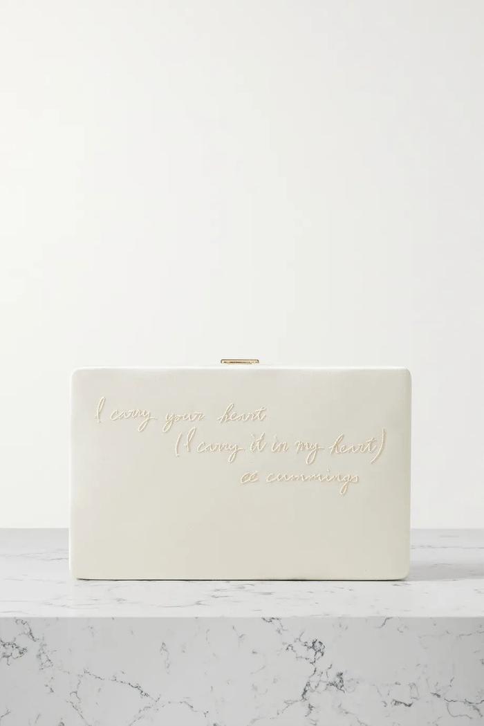 Anya Hindmarch I Carry Your Heart Embroidered Recycled-Satin Clutch