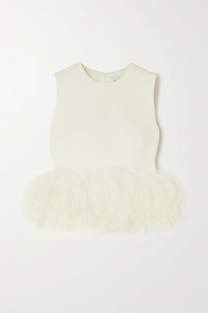 16 Arlington Hoku Cropped Feather-Trimmed Crepe Top