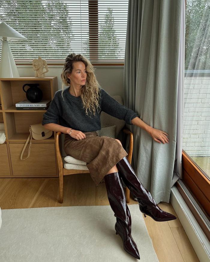 8 Midi-Skirt Outfits Fashion People Are Wearing Now: @anoukyve wears a tailored midi skirt and blazer