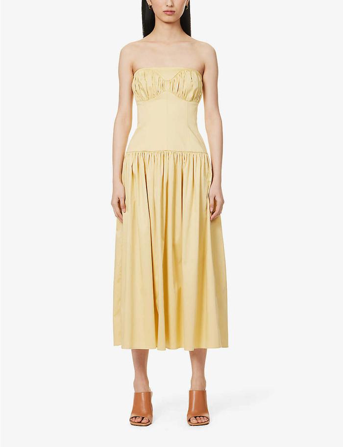Tove Lauryn Ruched Stretch-Organic Cotton Midi Dress
