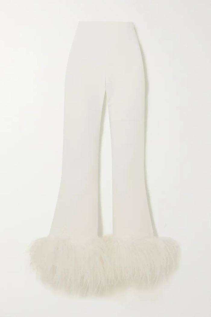 16 Arlington Brisbane Cropped Feather-Trimmed Crepe Wide-Leg Pants