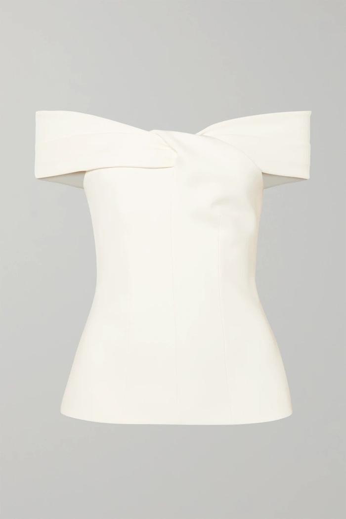 Safiyaa Off-The-Shoulder Twist-Front Crepe Top